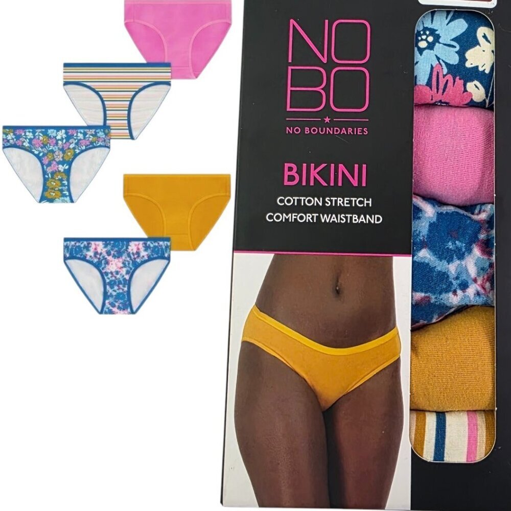 No Boundaries Panties 5-Pack Cotton Stretch Comfort Waistband Bikinis – Various